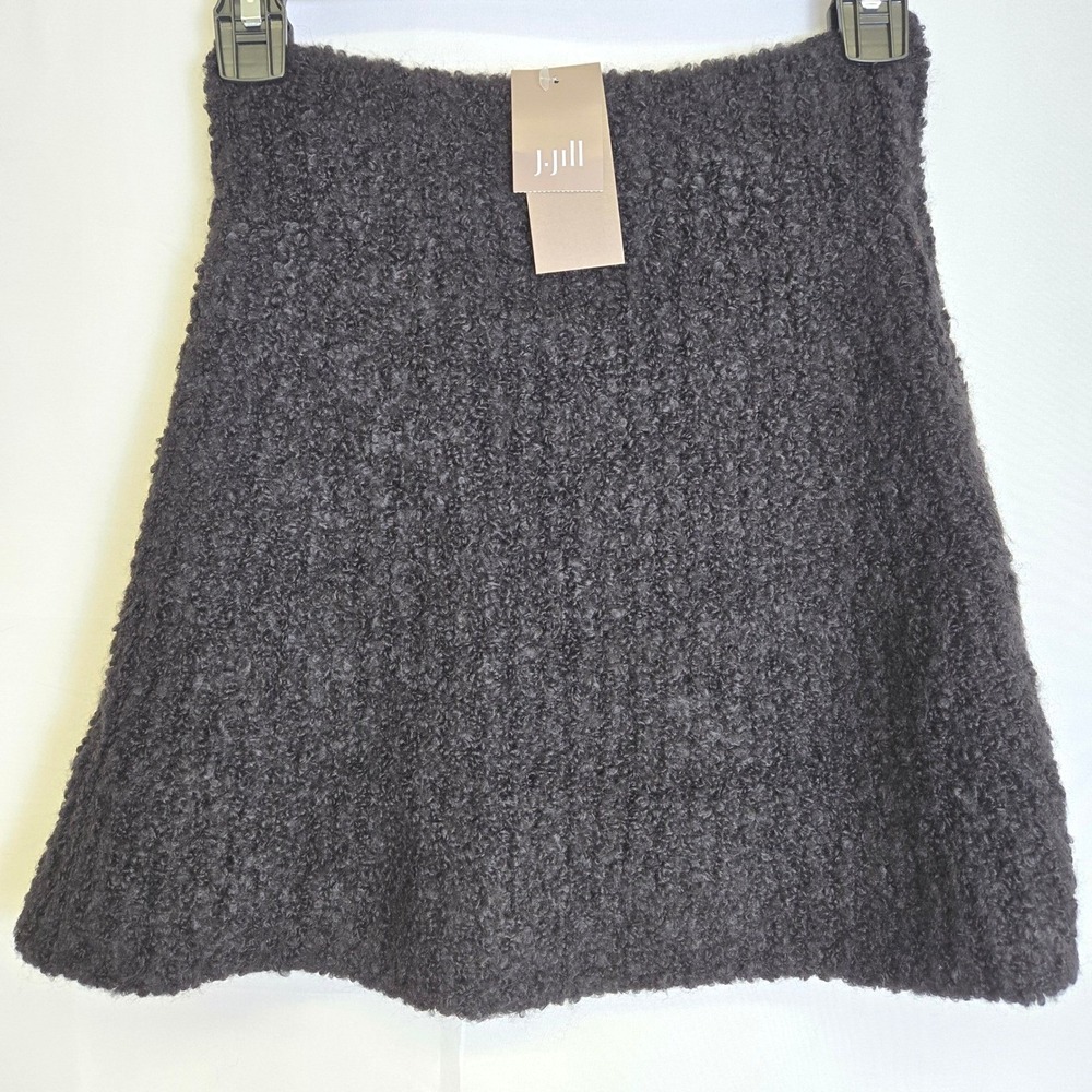 J. Jill Made in Italy Wool Blend Knit Stretch‎ Mini Skirt, Black, One Size, New